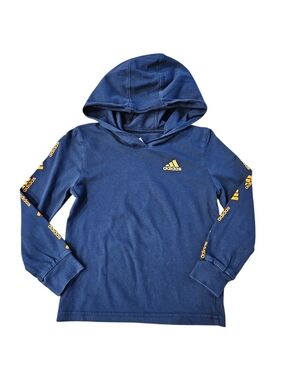 adidas Navy  with Yellow Casual Logo Tape Long Sleeve Shirt With Hood
